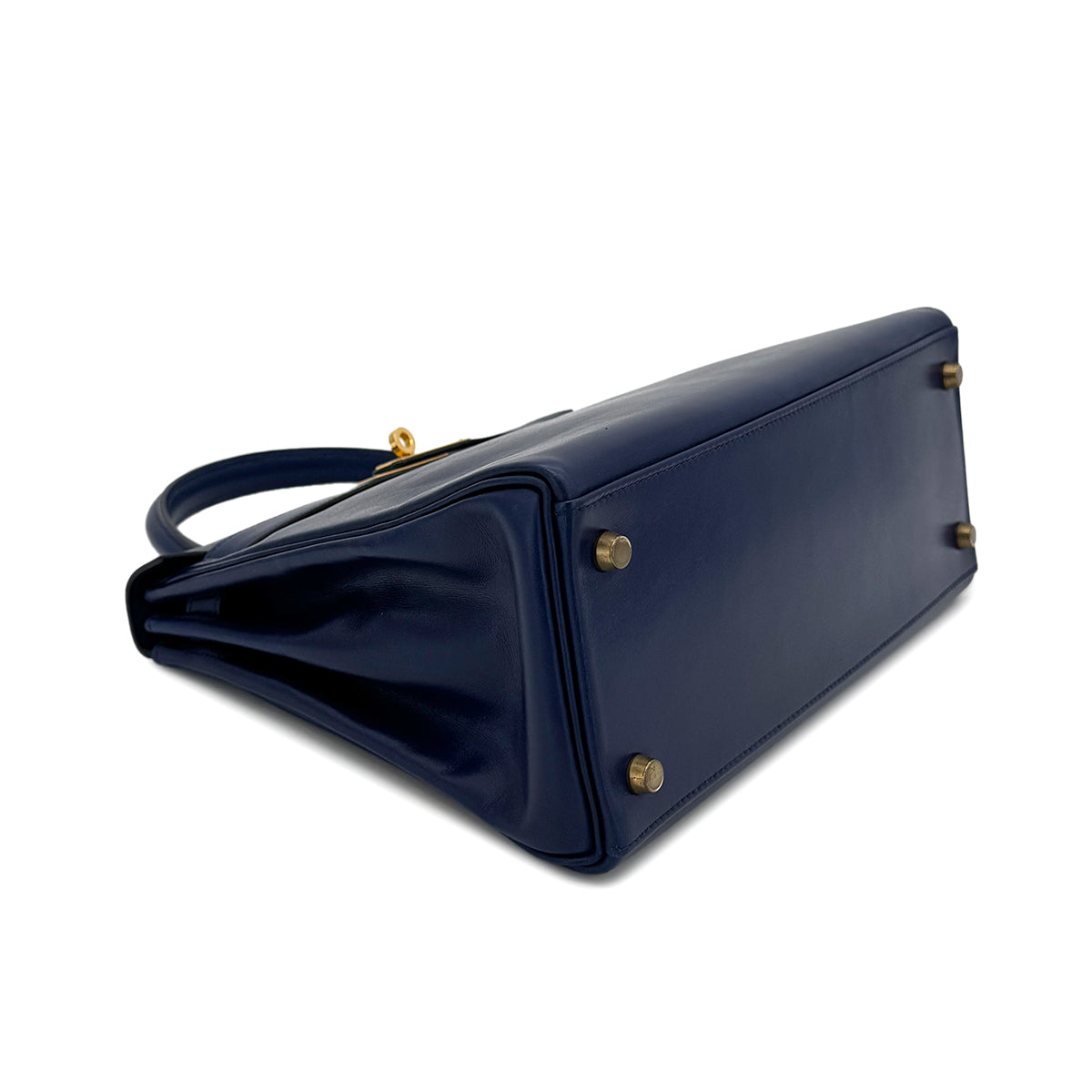 HERMES KELLY 28 RETOURNE BLUE BOX CALF HAND SHOULDER BAG 〇U GHW 90272852