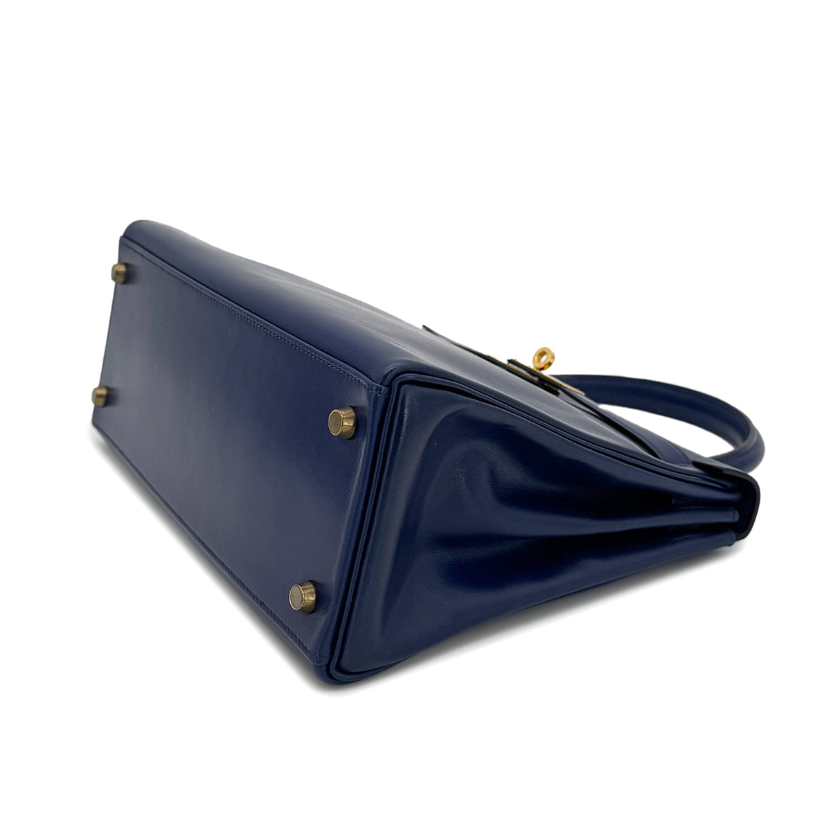 HERMES KELLY 28 RETOURNE BLUE BOX CALF HAND SHOULDER BAG 〇U GHW 90272852