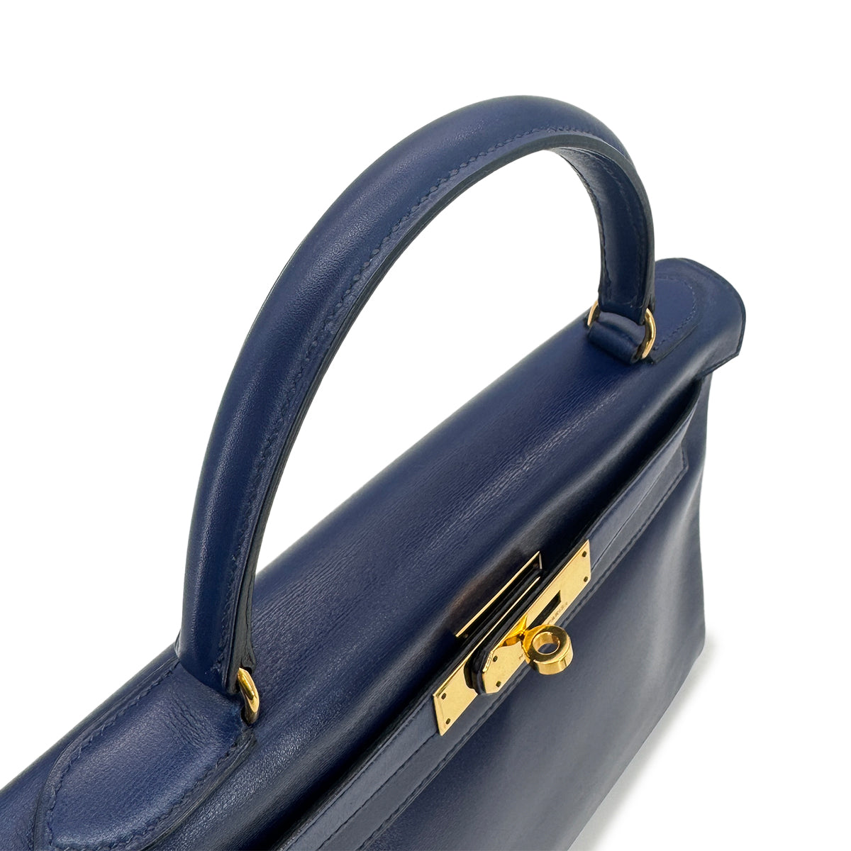 HERMES KELLY 28 RETOURNE BLUE BOX CALF HAND SHOULDER BAG 〇U GHW 90272852