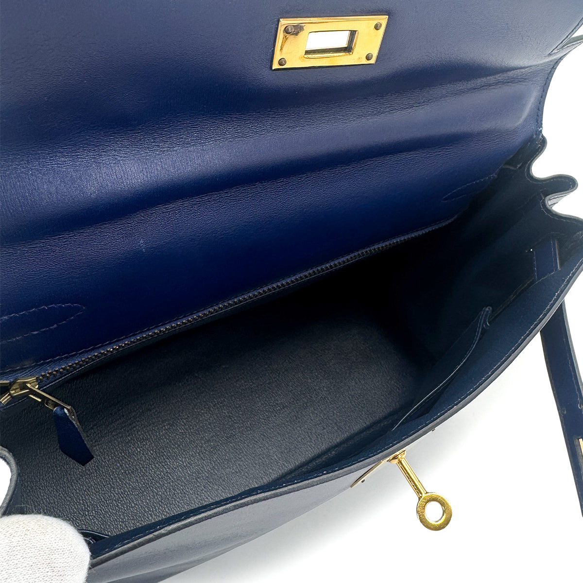 HERMES KELLY 28 RETOURNE BLUE BOX CALF HAND SHOULDER BAG 〇U GHW 90272852