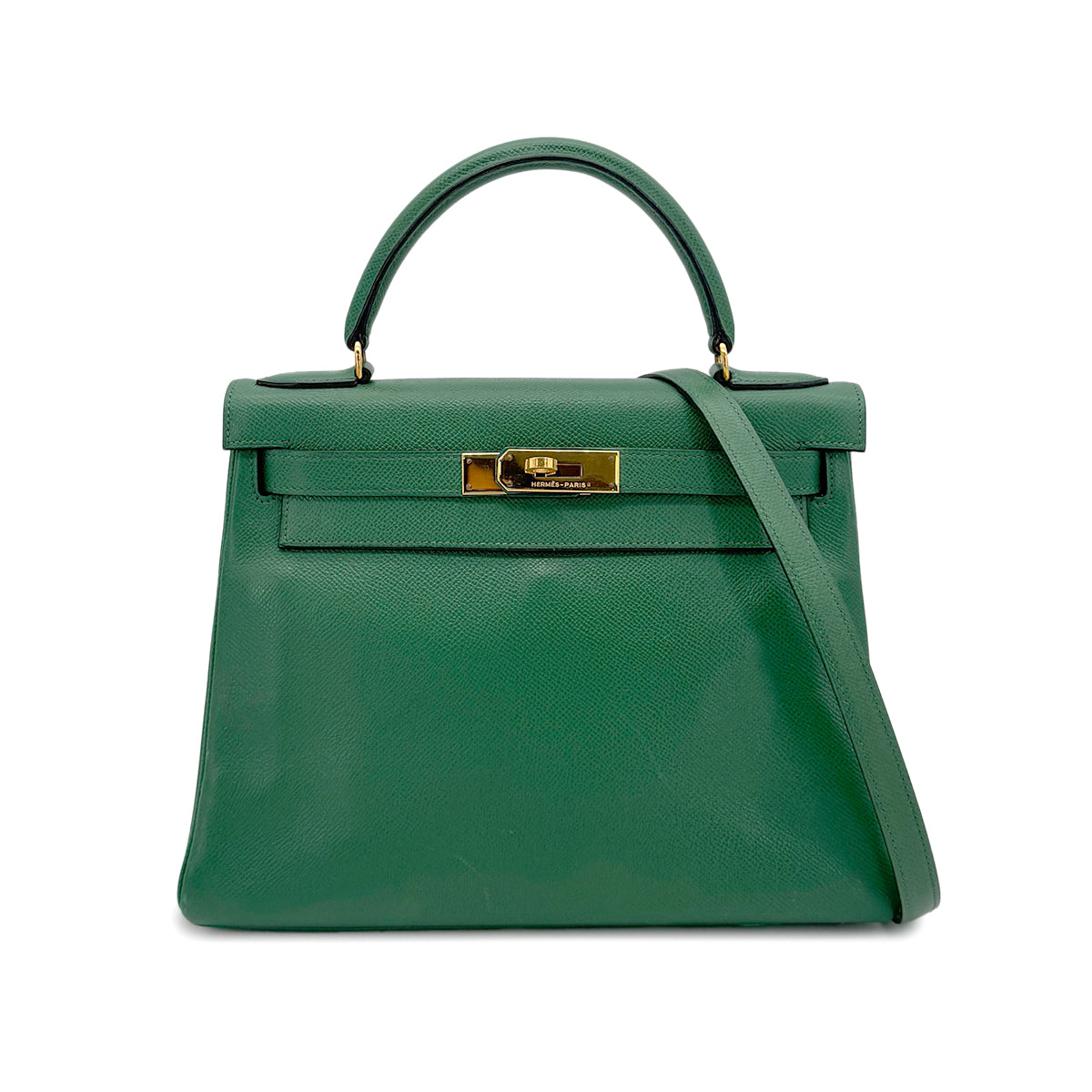 HERMES KELLY 28 RETOURNE GREEN COUCHEVEL HAND SHOULDER BAG 〇T GHW 90272858