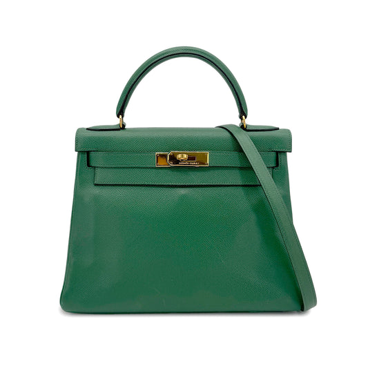 HERMES KELLY 28 RETOURNE GREEN COUCHEVEL HAND SHOULDER BAG 〇T GHW 90272858