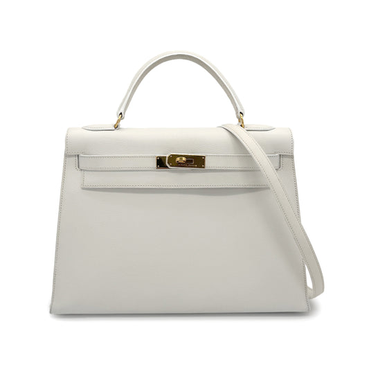 HERMES KELLY 32 RETOURNE WHITE GRAINE HAND SHOULDER BAG 〇Y 90272859