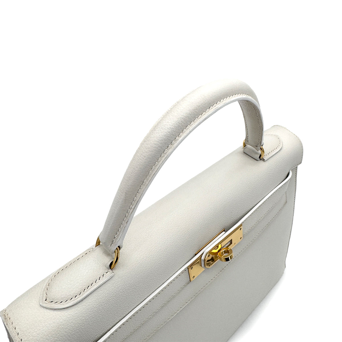 HERMES KELLY 32 RETOURNE WHITE GRAINE HAND SHOULDER BAG 〇Y 90272859