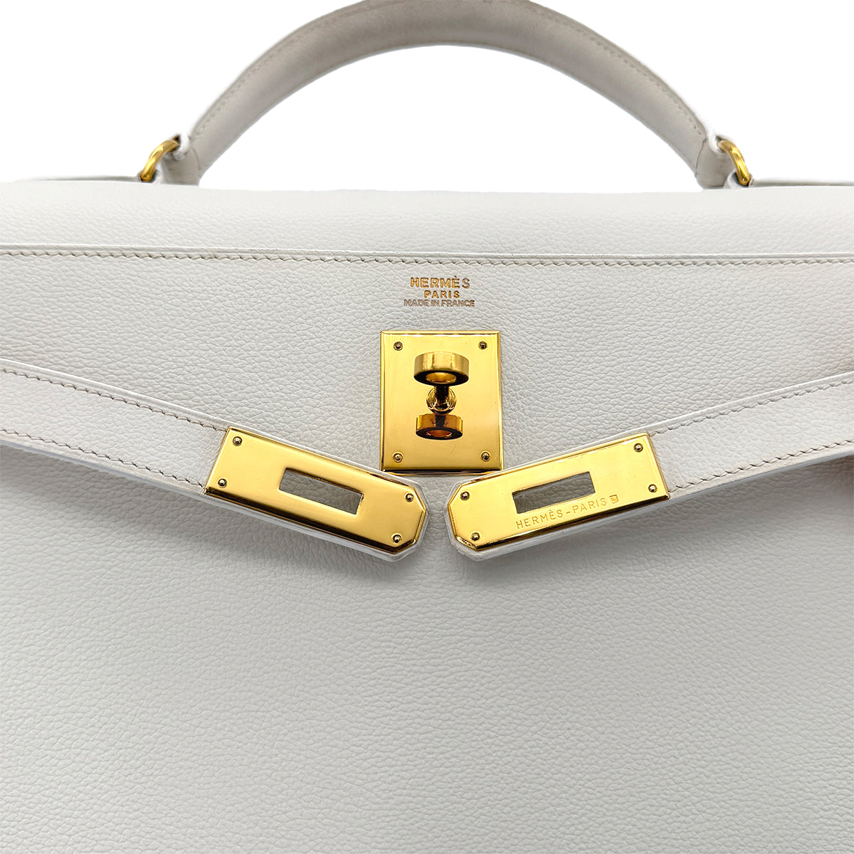 HERMES KELLY 32 RETOURNE WHITE GRAINE HAND SHOULDER BAG 〇Y 90272859