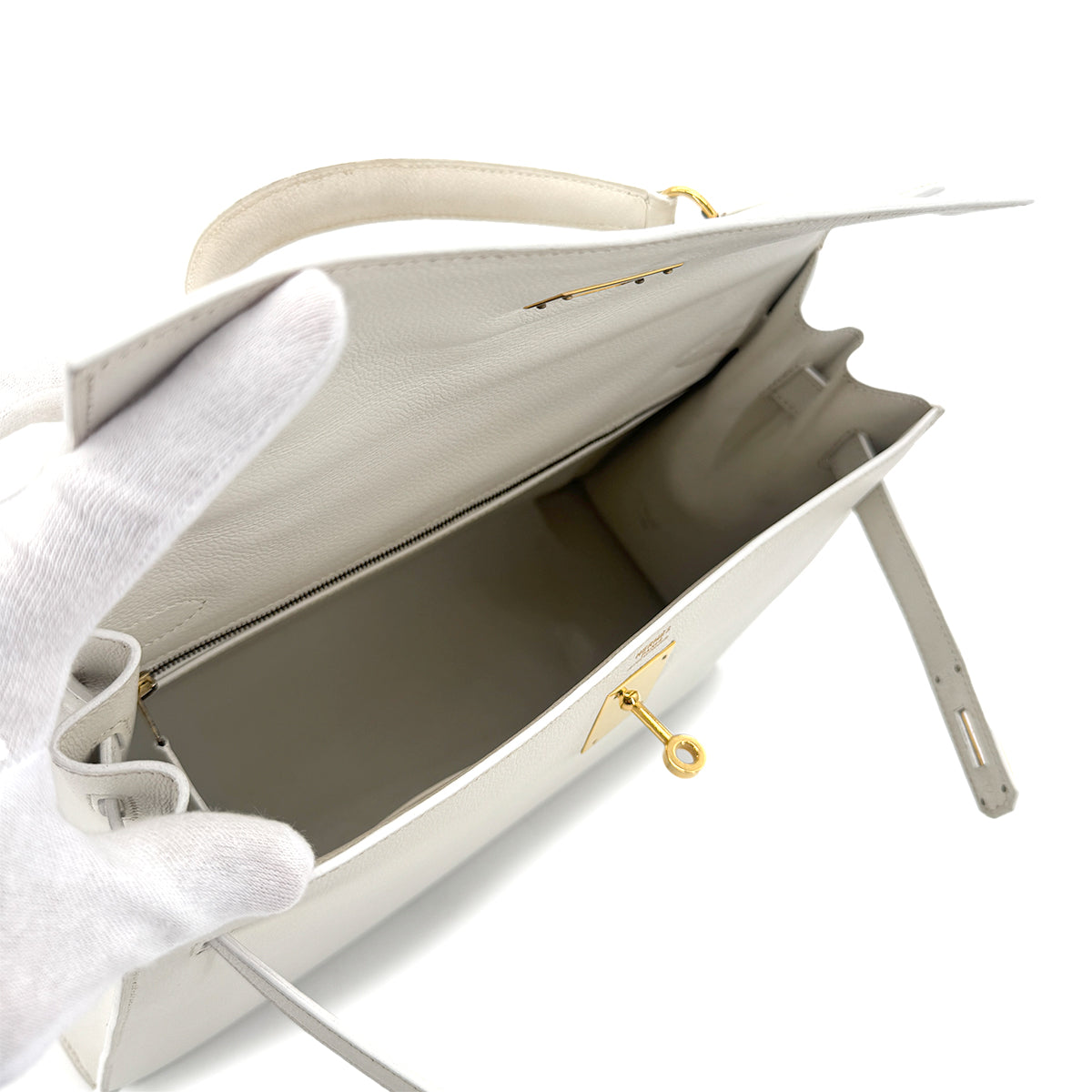 HERMES KELLY 32 RETOURNE WHITE GRAINE HAND SHOULDER BAG 〇Y 90272859