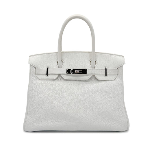 HERMES BIRKIN 30 WHITE TAURILLON CLEMENCE HAND BAG ▢K SHW 90272861