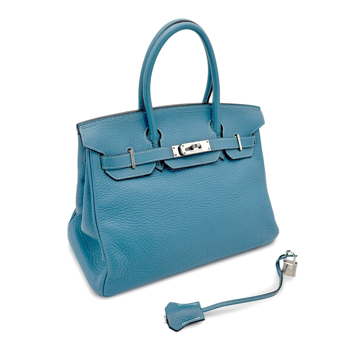 HERMES BIRKIN 30 BLEU JEAN TAURILLON CLEMENCE HAND BAG ▢H SHW 90272862