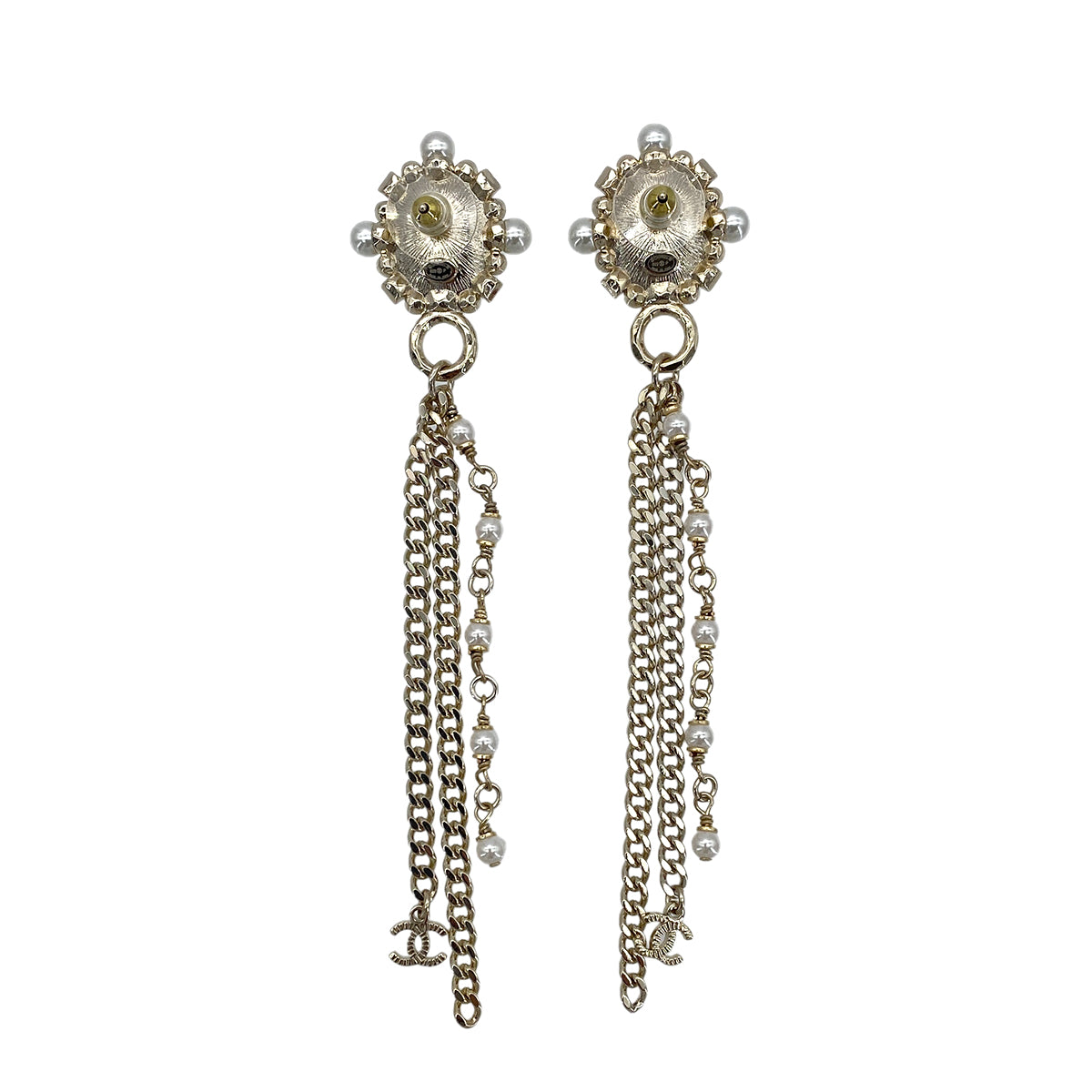 CHANEL EARRINGS SWING COCOMARK FAKEPEARL RHINESTONE ACCESSORY B22P 90272867