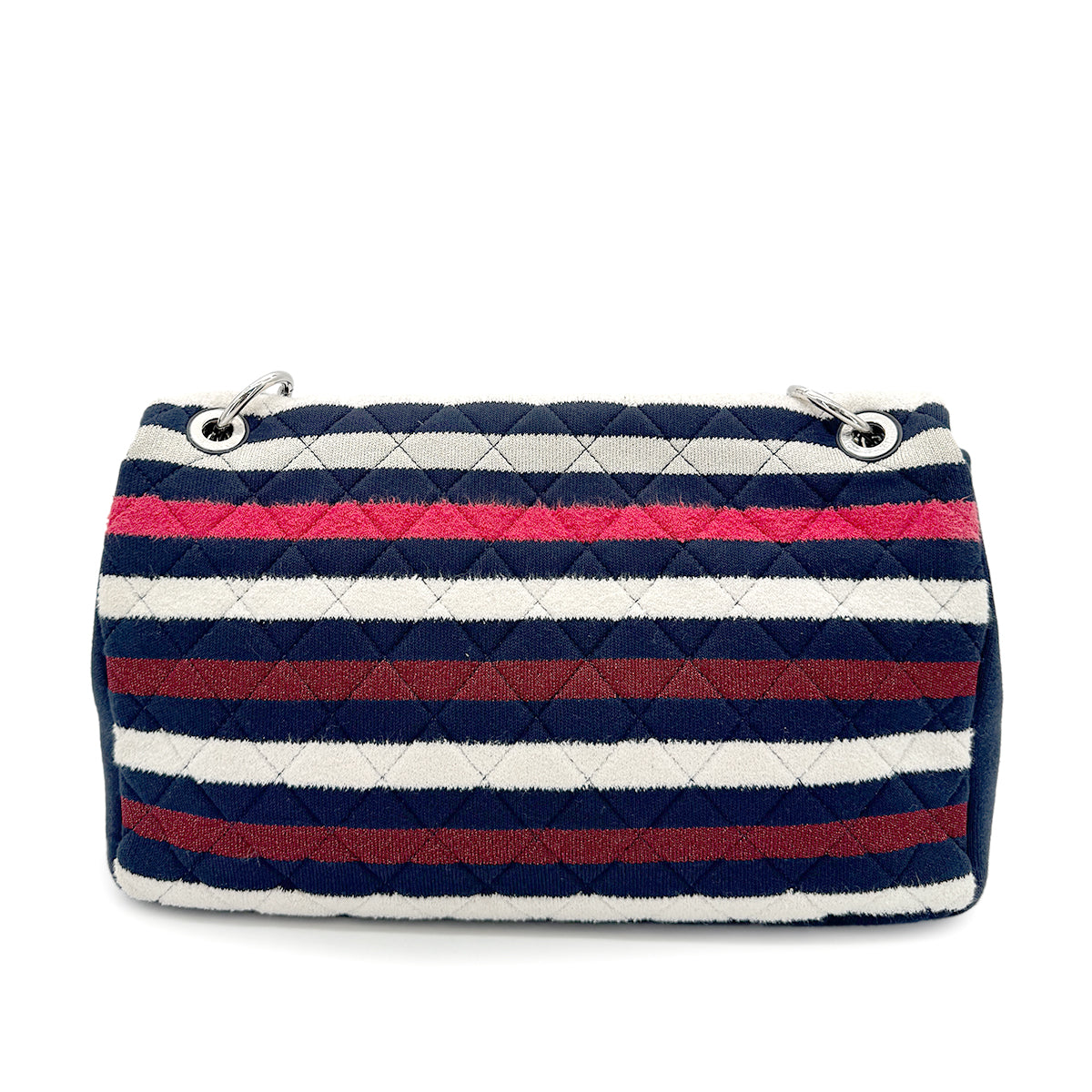 CHANEL CHAIN SHOULDER BAG WHITE NAVY RED CANVAS 90272874