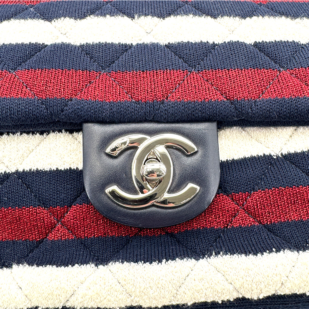 CHANEL CHAIN SHOULDER BAG WHITE NAVY RED CANVAS 90272874