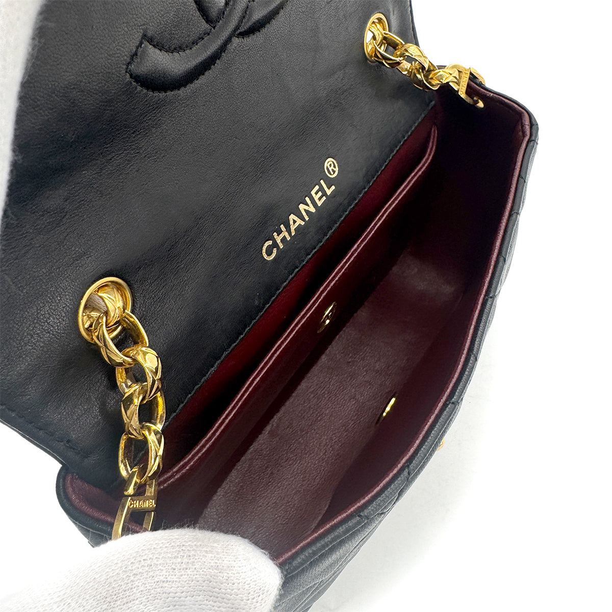 CHANEL VINTAGE MATELASSE BIJOU CHAIN SHOULDER BAG BLACK LAMB SKIN 90272876