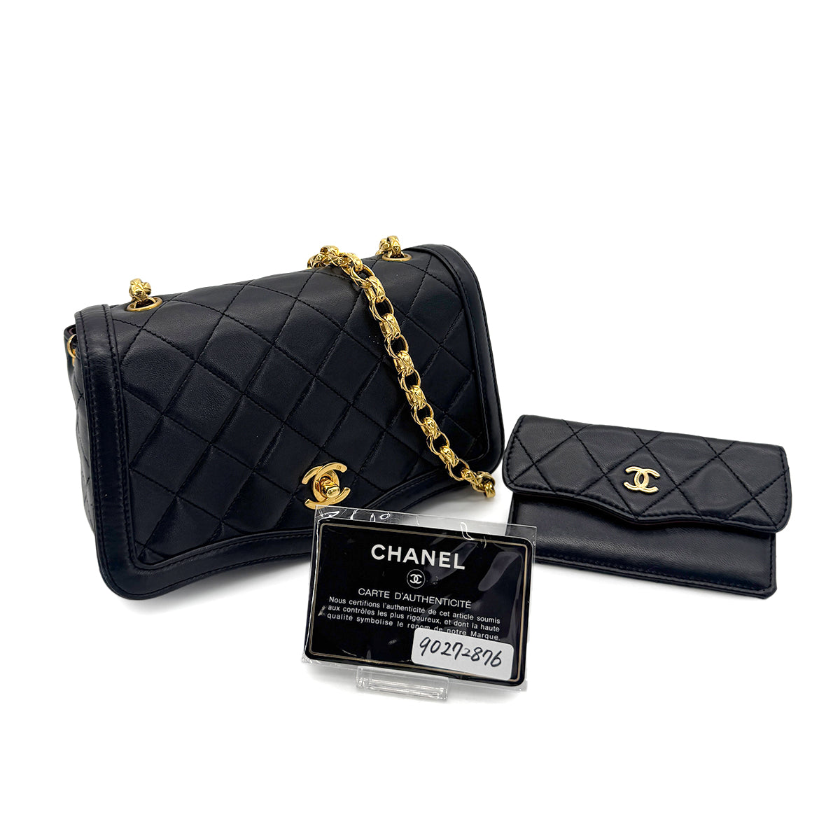 CHANEL VINTAGE MATELASSE BIJOU CHAIN SHOULDER BAG BLACK LAMB SKIN 90272876