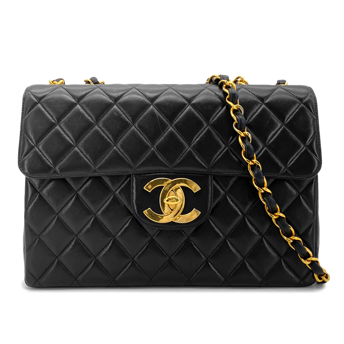 CHANEL VINTAGE MATELASSE BIG COCO CHAIN SHOULDER BAG BLACK LAMB SKIN 90272930