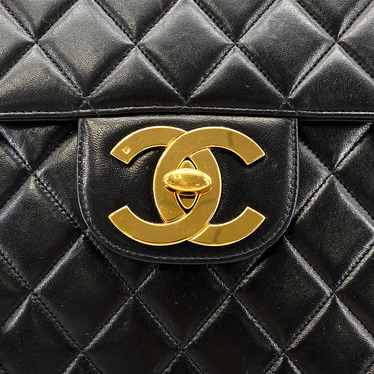 CHANEL VINTAGE MATELASSE BIG COCO CHAIN SHOULDER BAG BLACK LAMB SKIN 90272930