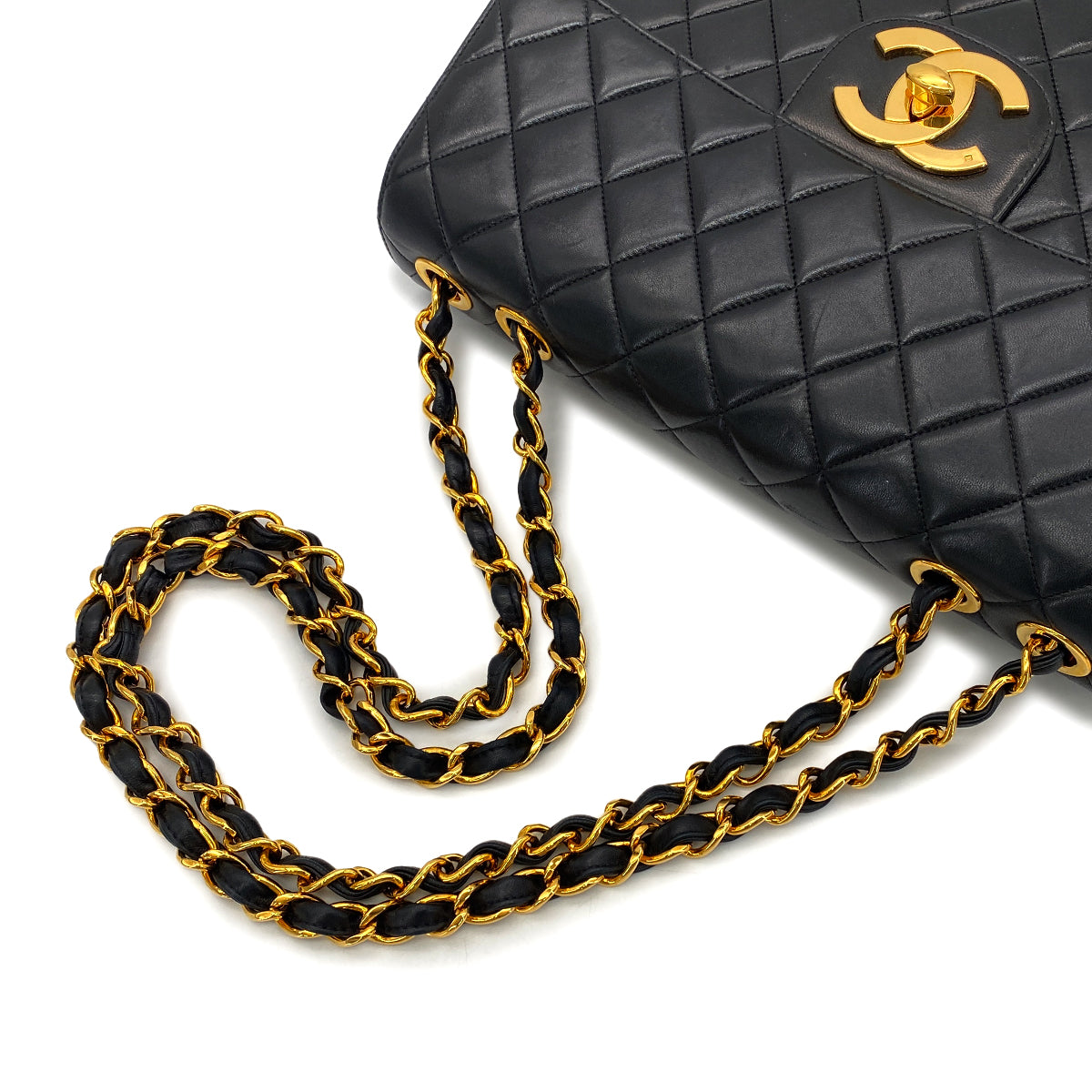CHANEL VINTAGE MATELASSE BIG COCO CHAIN SHOULDER BAG BLACK LAMB SKIN 90272930