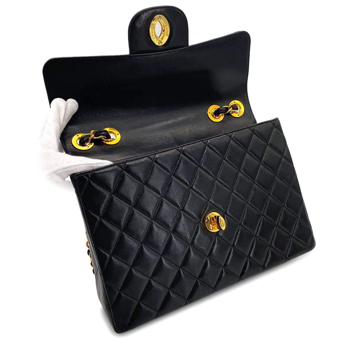 CHANEL VINTAGE MATELASSE BIG COCO CHAIN SHOULDER BAG BLACK LAMB SKIN 90272930