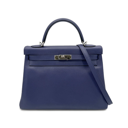 HERMES KELLY 32 RETOURNE BLEU ENCRE BLEU ZELLIGE EVERCOLOR HAND SHOULDER BAG D SHW 90272943