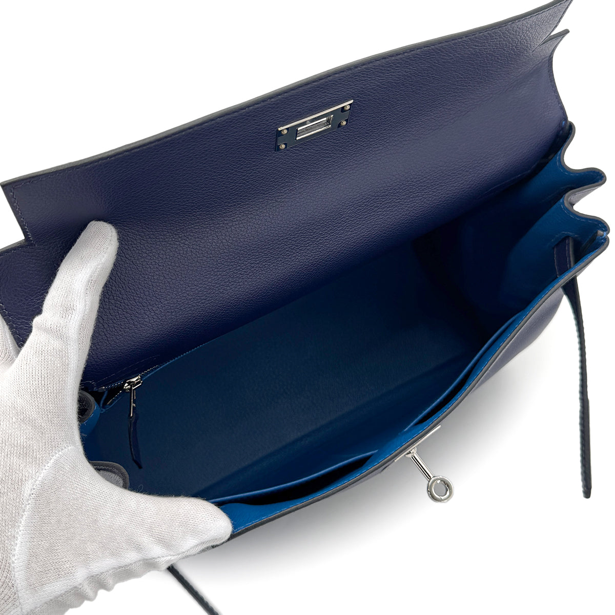 HERMES KELLY 32 RETOURNE BLEU ENCRE BLEU ZELLIGE EVERCOLOR HAND SHOULDER BAG D SHW 90272943