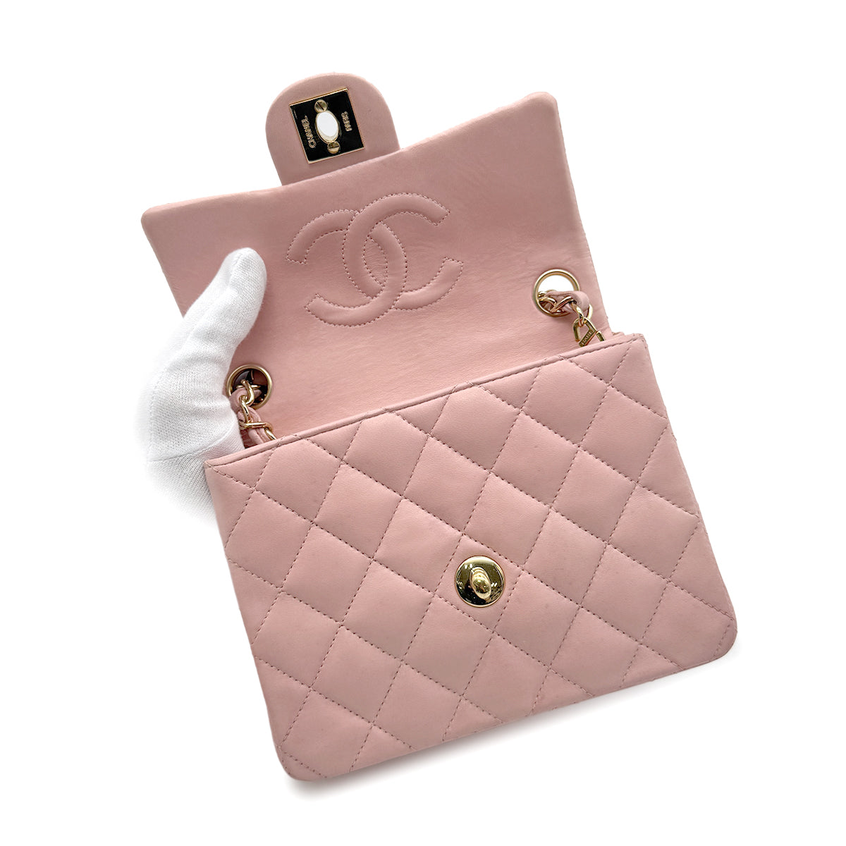 CHANEL VINTAGE MINI SQUARE 17 CHAIN SHOULDER BAG PINK LAMB SKIN 90272953