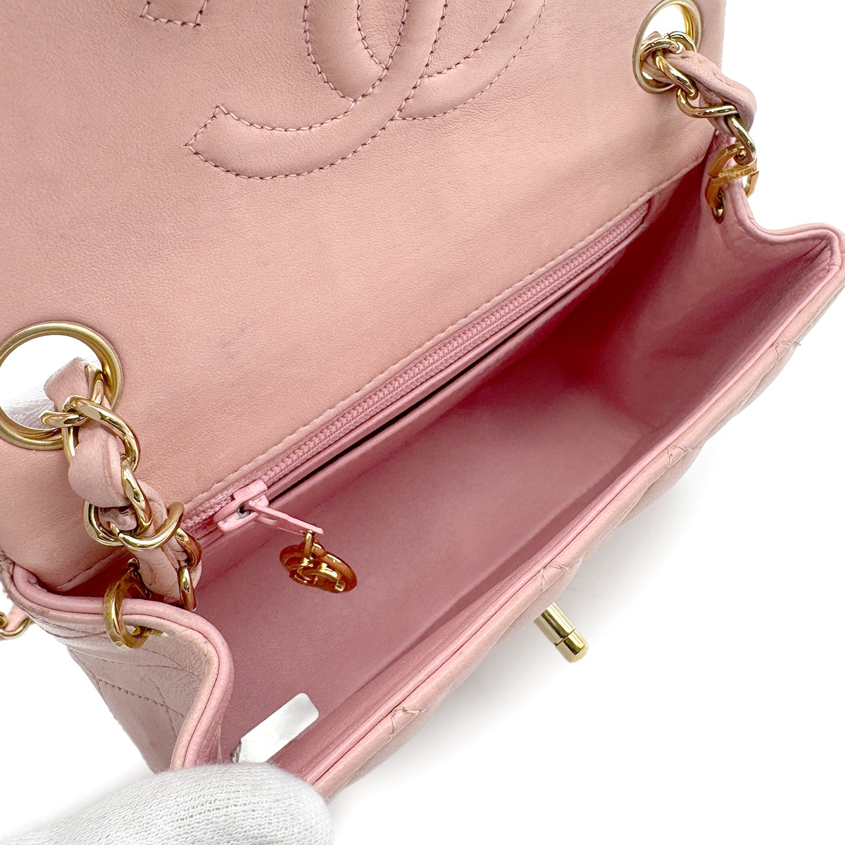 CHANEL VINTAGE MINI SQUARE 17 CHAIN SHOULDER BAG PINK LAMB SKIN 90272953