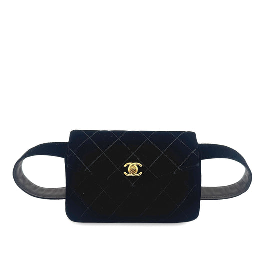 CHANEL VINTAGE COCOMARK VELOUR BELT BAG BLACK 90272955
