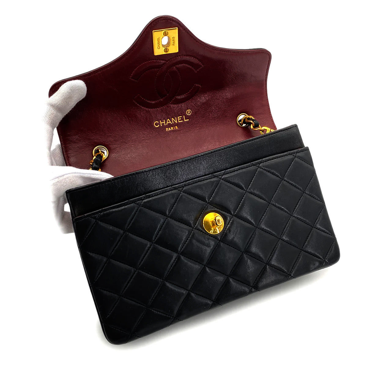 CHANEL MATELASSE CHAIN SHOULDER BAG BLACK LAMB SKIN 90272960