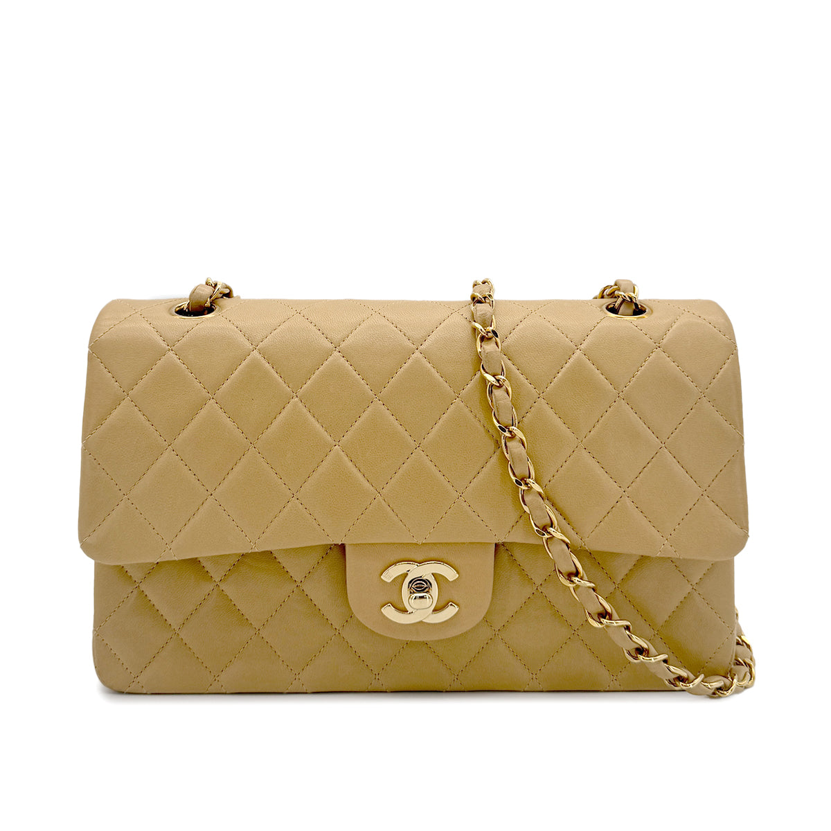CHANEL VINTAGE CLASSIC FLAP MEDIUM CHAIN SHOULDER BAG BEIGE LAMB SKIN 90272963