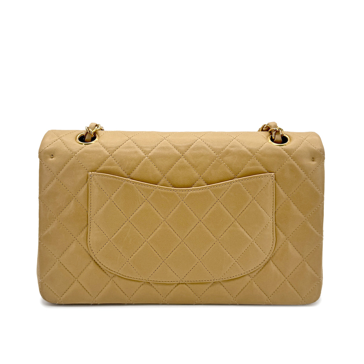 CHANEL VINTAGE CLASSIC FLAP MEDIUM CHAIN SHOULDER BAG BEIGE LAMB SKIN 90272963