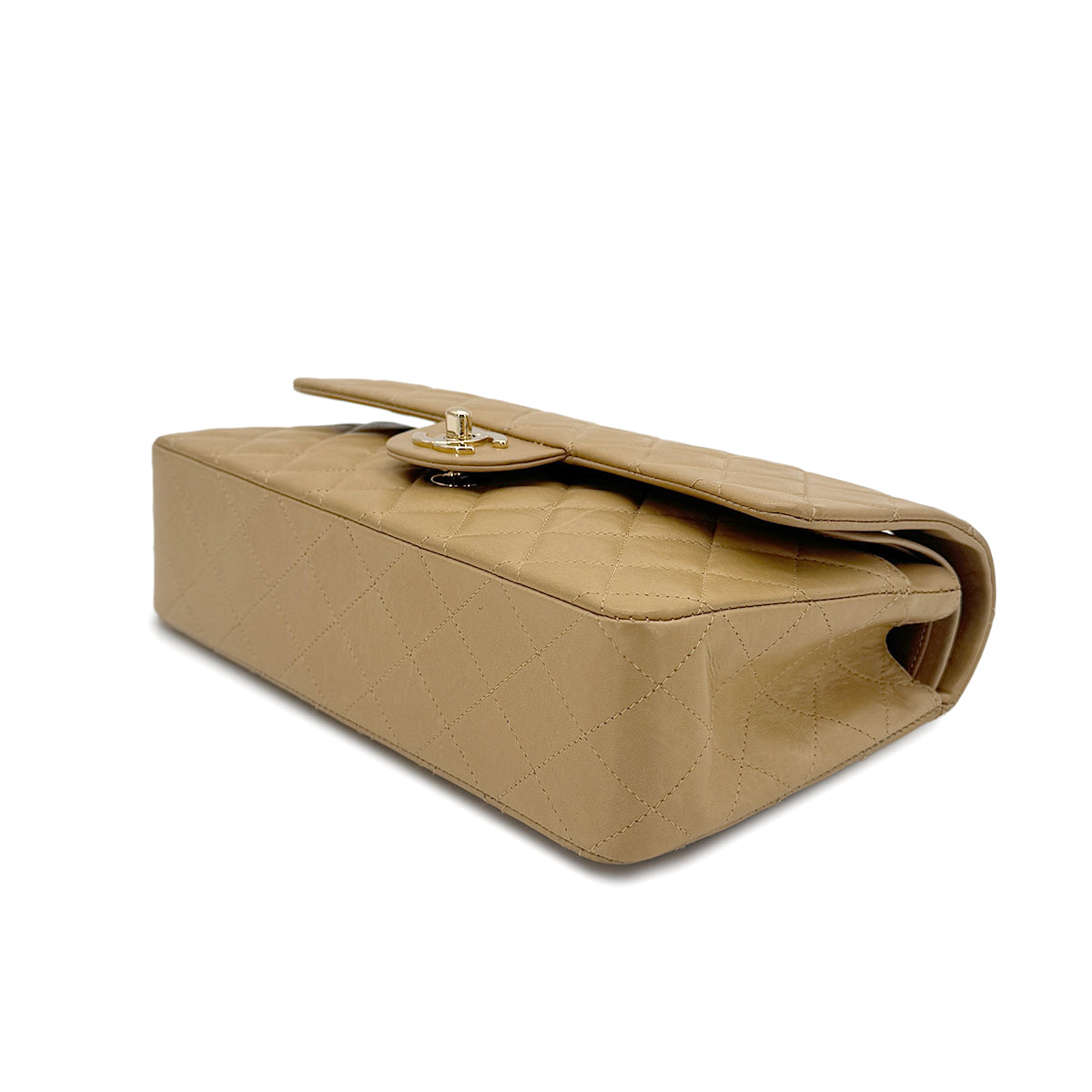 CHANEL VINTAGE CLASSIC FLAP MEDIUM CHAIN SHOULDER BAG BEIGE LAMB SKIN 90272963