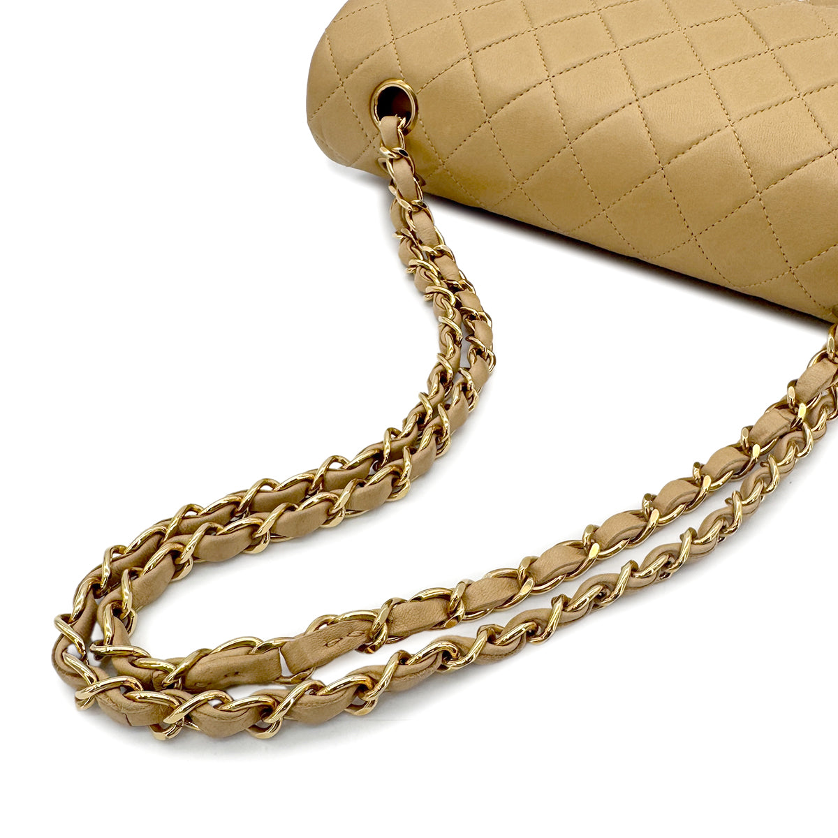 CHANEL VINTAGE CLASSIC FLAP MEDIUM CHAIN SHOULDER BAG BEIGE LAMB SKIN 90272963
