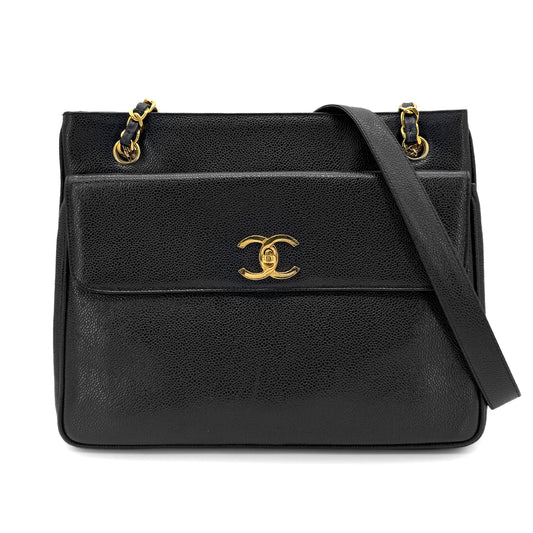 CHANEL VINTAGE CHAIN TOTE BAG BLACK CAVIAR SKIN 90272964