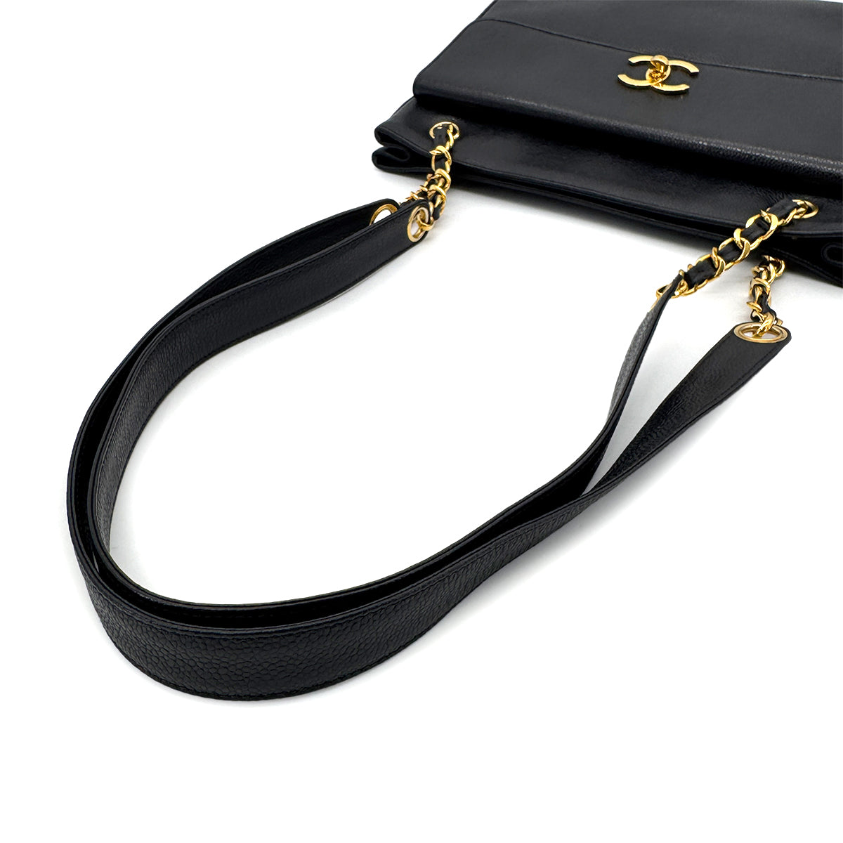 CHANEL VINTAGE CHAIN TOTE BAG BLACK CAVIAR SKIN 90272964