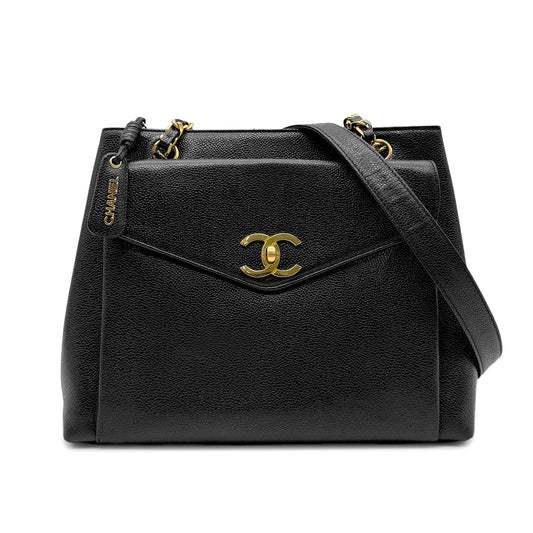 CHANEL VINTAGE CHAIN TOTE BAG BLACK CAVIAR SKIN 90272965