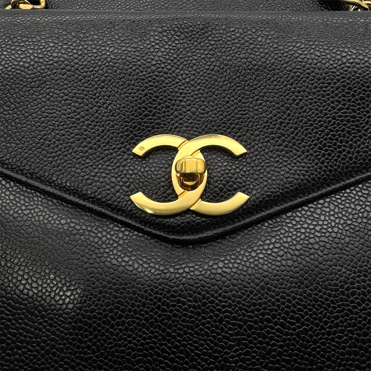 CHANEL VINTAGE CHAIN TOTE BAG BLACK CAVIAR SKIN 90272965