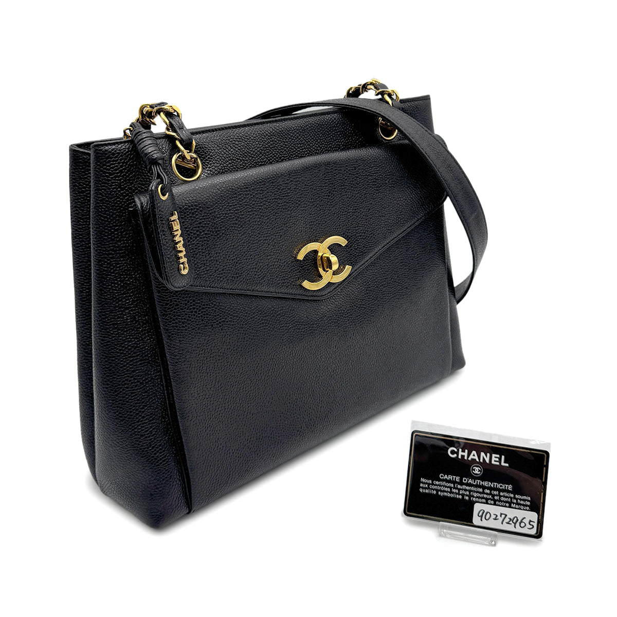 CHANEL VINTAGE CHAIN TOTE BAG BLACK CAVIAR SKIN 90272965