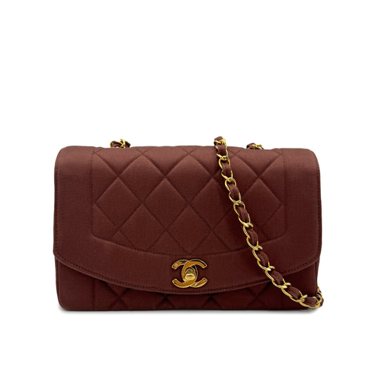 CHANEL VINTAGE DIANA SMALL CHAIN SHOULDER BAG BROWN SATIN 90272977