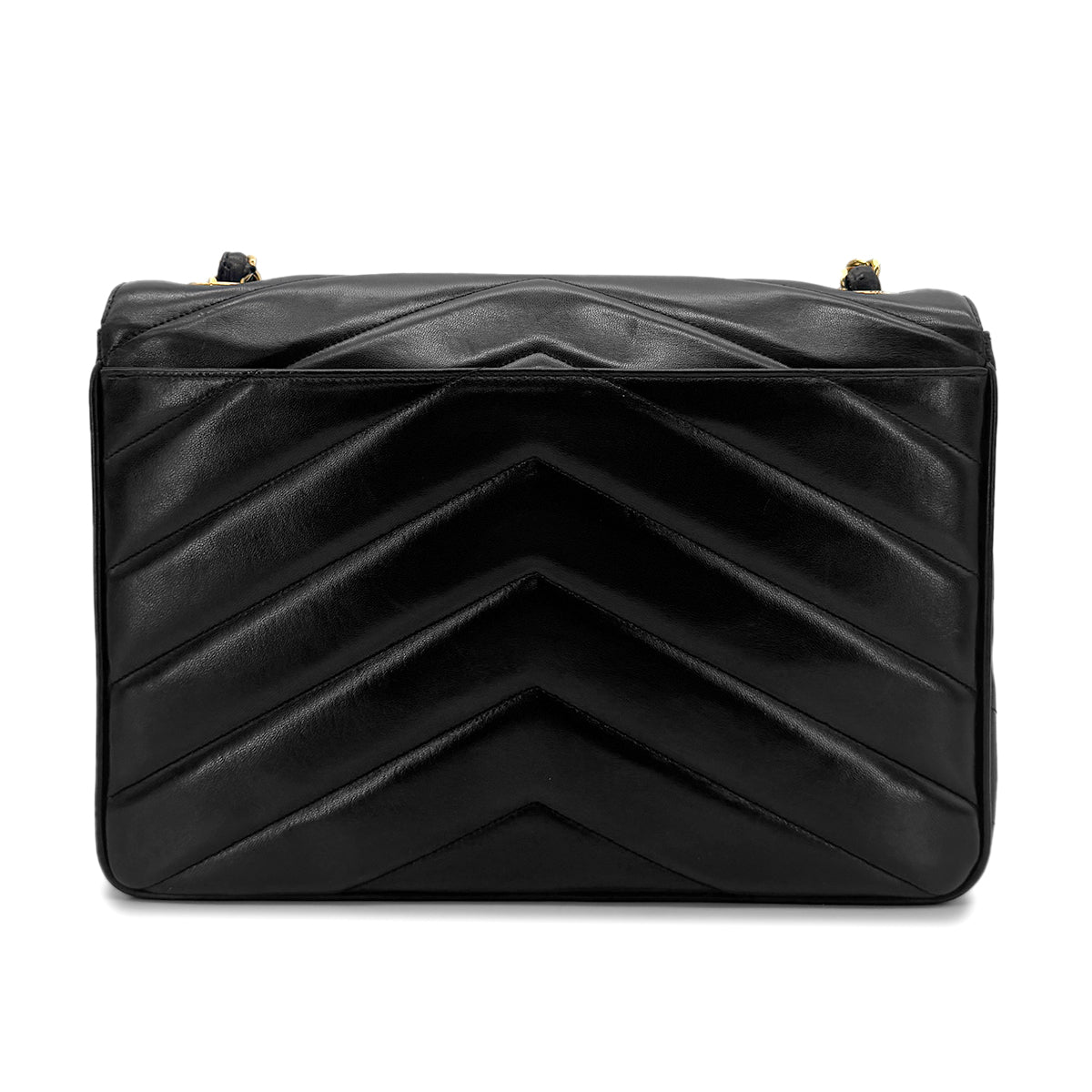CHANEL VINTAGE CHEVRON V STITCH CHAIN SHOULDER BAG BLACK LAMB SKIN 90272981
