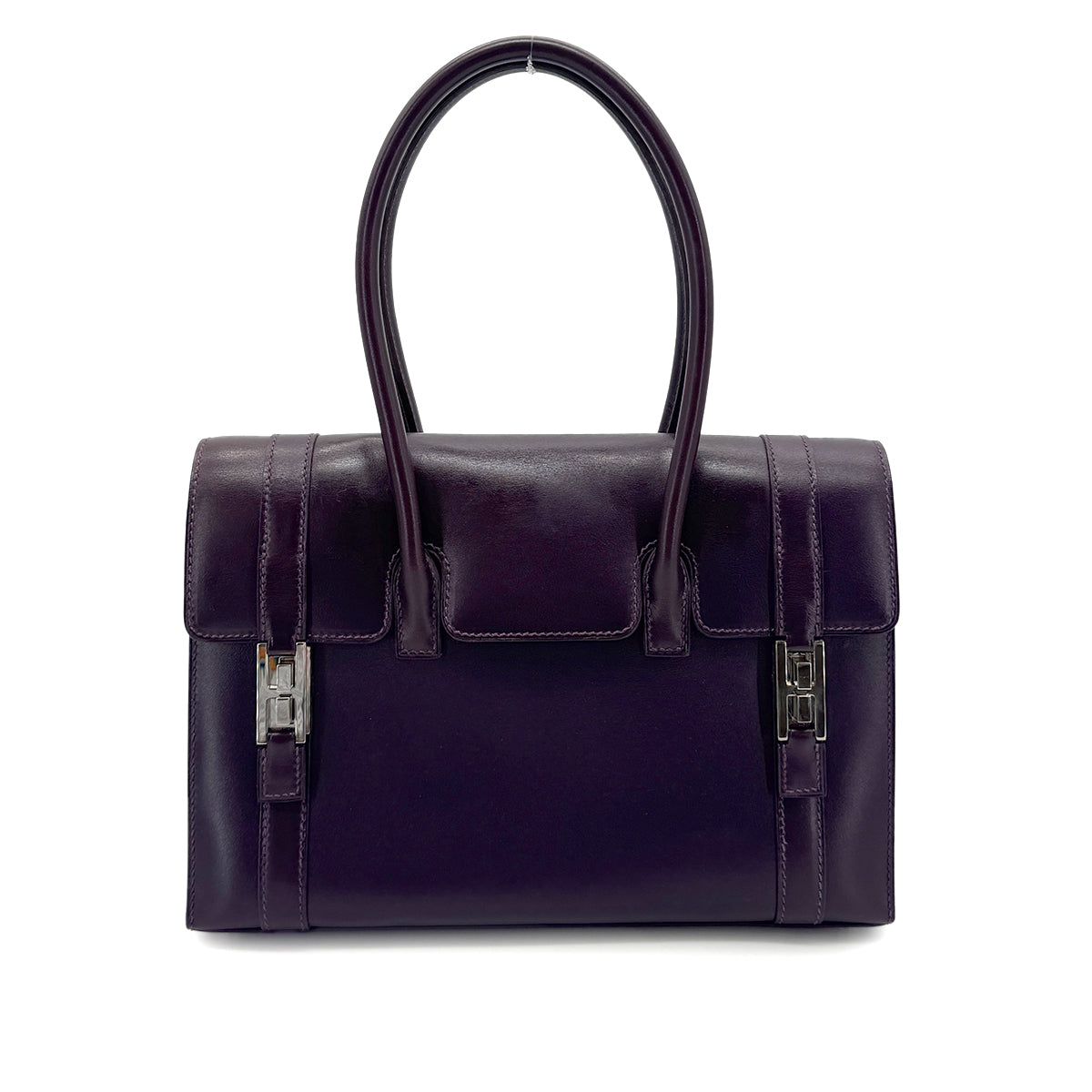 HERMES DRUG2 27 RAISIN BOX CALF HAND BAG □F SHW 90272984