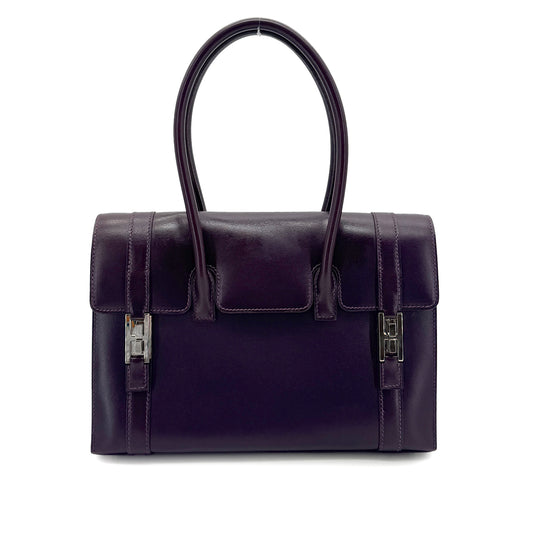 HERMES DRUG2 27 RAISIN BOX CALF HAND BAG □F SHW 90272984