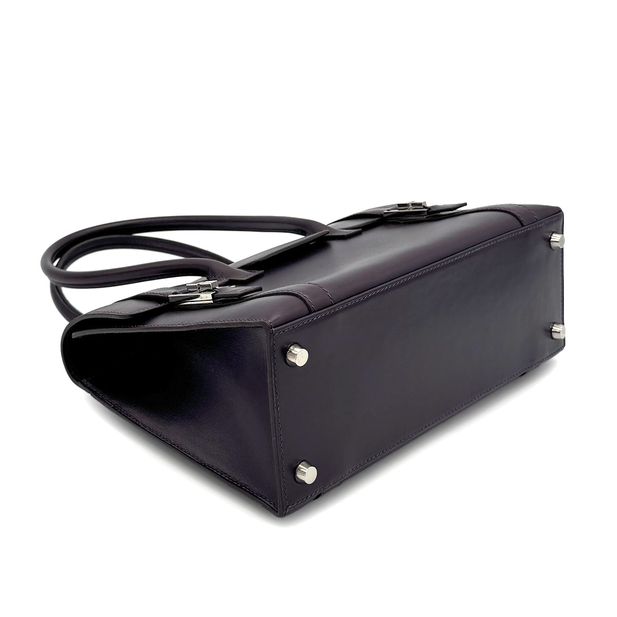 HERMES DRUG2 27 RAISIN BOX CALF HAND BAG □F SHW 90272984