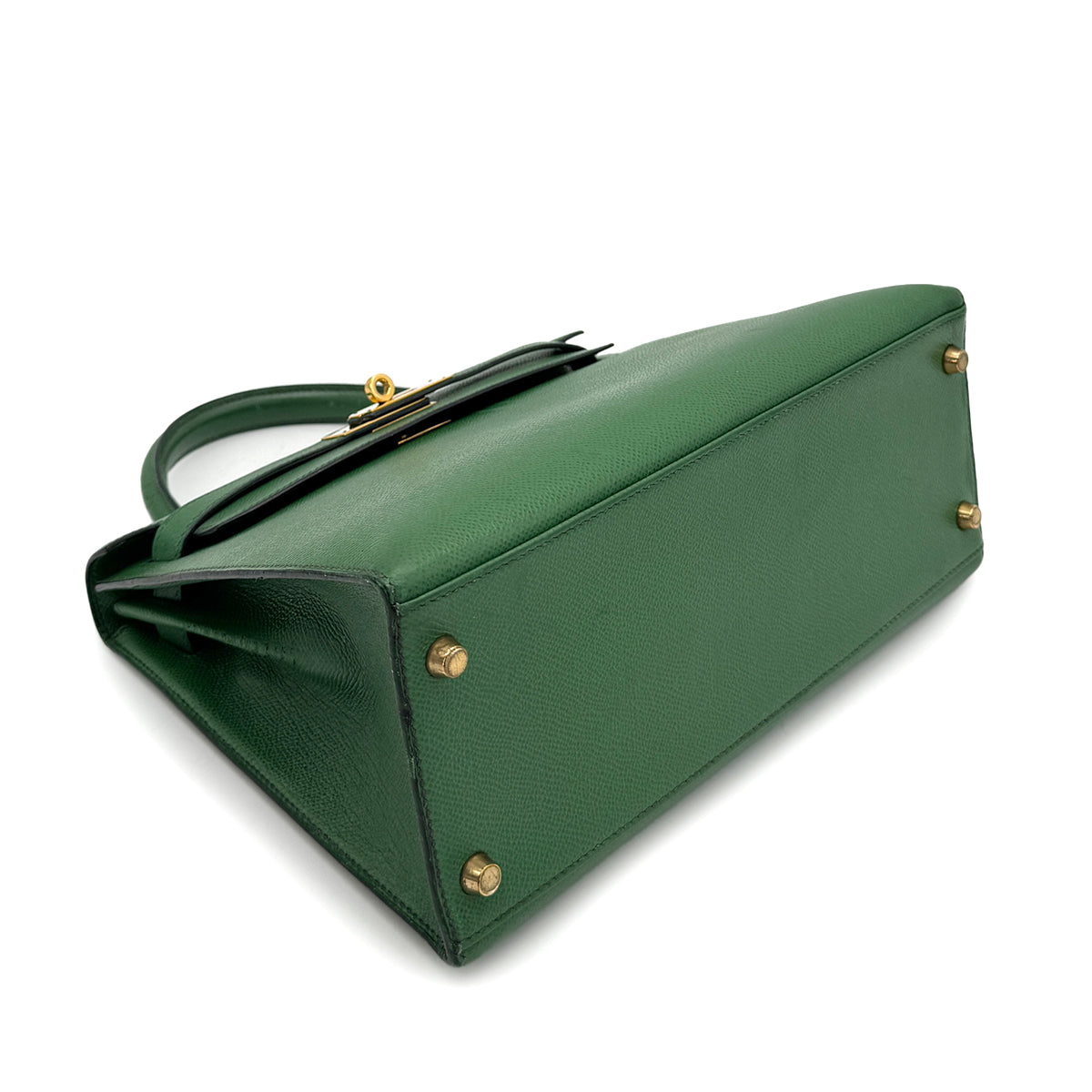 HERMES KELLY 28 SELLIER GREEN COUCHEVEL HAND SHOULDER BAG 〇X GHW 90272987