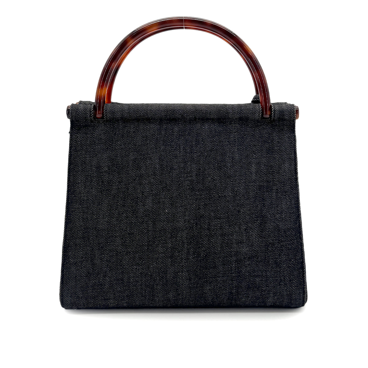 CHANEL VINTAGE TORTOISESHELL HANDLE HAND BAG NAVY DENIM 90272990