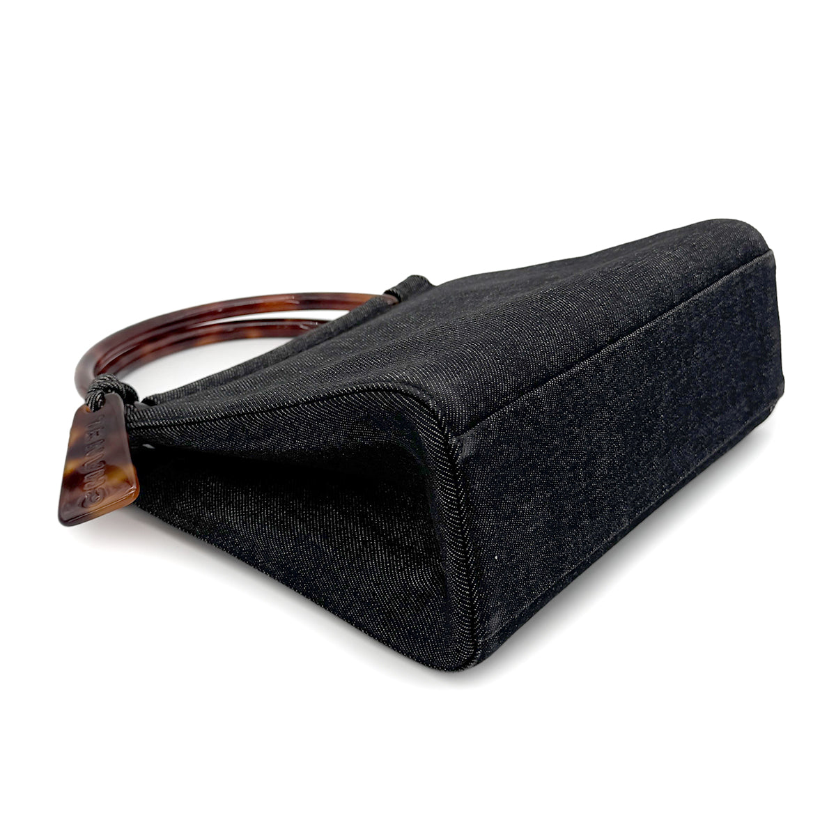 CHANEL VINTAGE TORTOISESHELL HANDLE HAND BAG NAVY DENIM 90272990