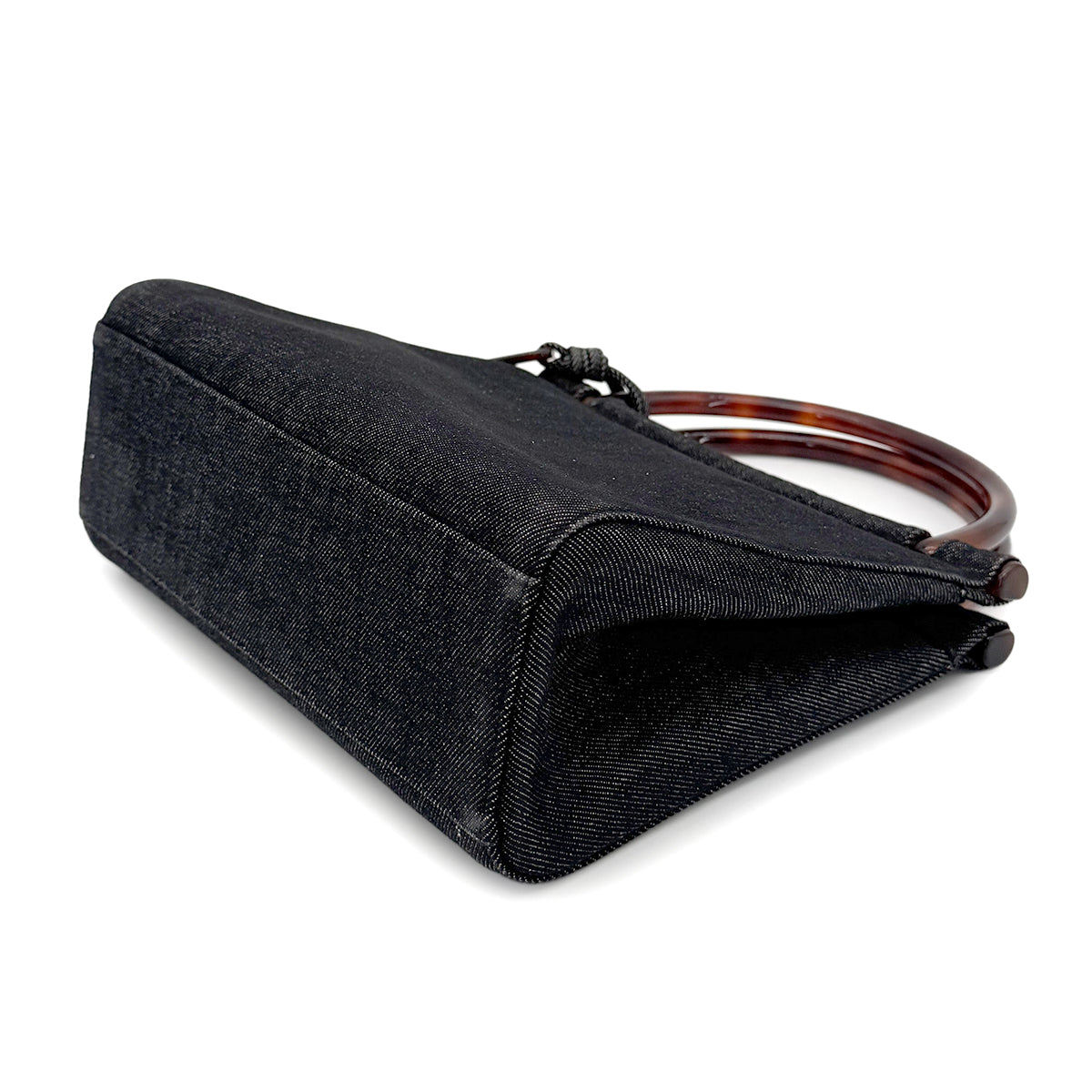 CHANEL VINTAGE TORTOISESHELL HANDLE HAND BAG NAVY DENIM 90272990