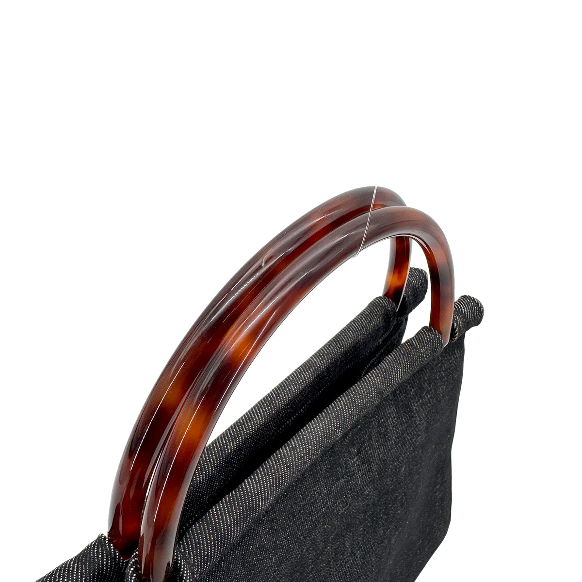 CHANEL VINTAGE TORTOISESHELL HANDLE HAND BAG NAVY DENIM 90272990