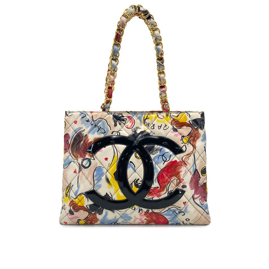 CHANEL VINTAGE BIG COCO CHAIN TOTE BAG MULTICOLOR 90272996