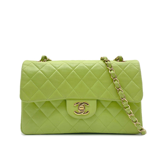 CHANEL VINTAGE CLASSIC FLAP SMALL CHAIN SHOULDER BAG GREEN LAMB SKIN 90272997