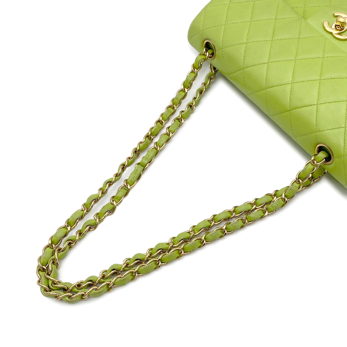 CHANEL VINTAGE CLASSIC FLAP SMALL CHAIN SHOULDER BAG GREEN LAMB SKIN 90272997