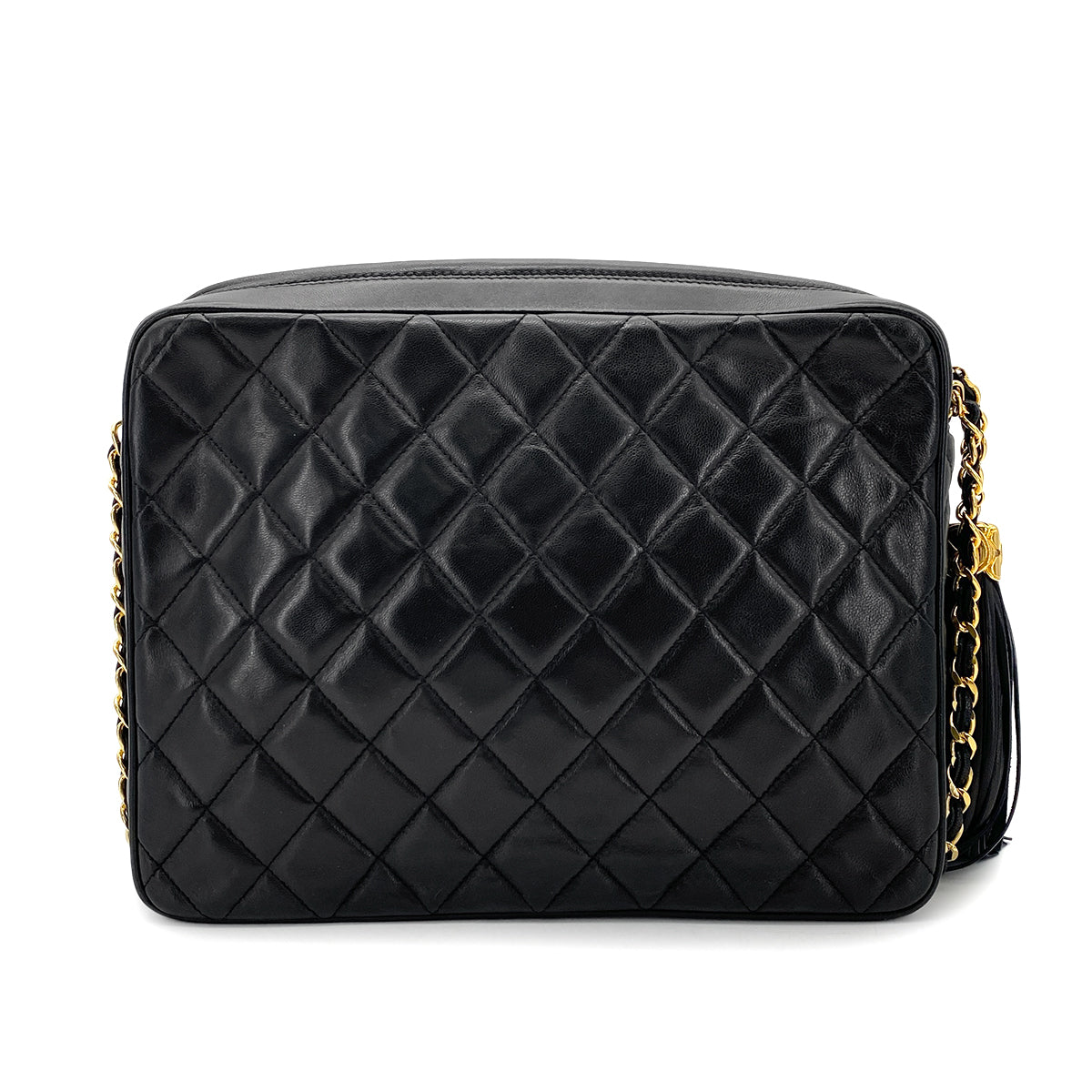 CHANEL VINTAGE MATELASSE FRINGE SHOULDER BAG BLACK LAMB SKIN 90272998